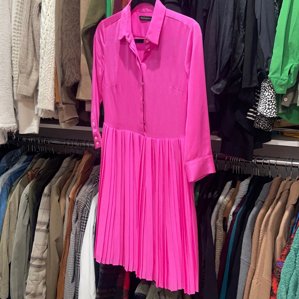 Hot pink silk pleated dress